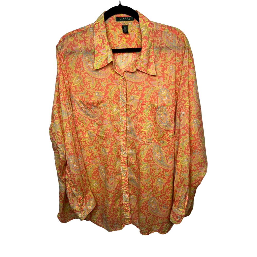 Lauren Ralph Lauren Paisley Cotton Shirt Boho Tropical Floral Button Up 3X